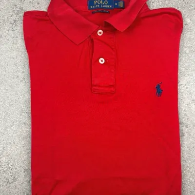 Polo Ralph Lauren rouge logo bleu taille M Pima Soft Touch